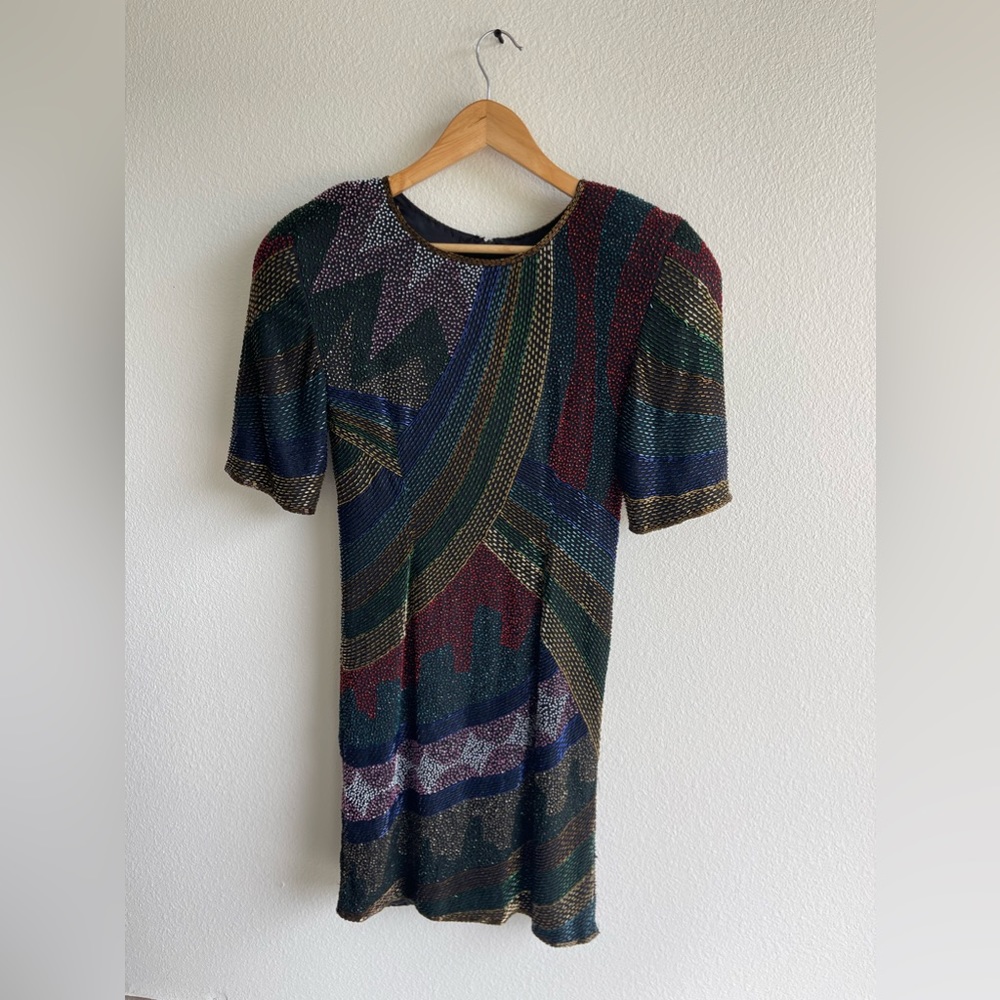 VINTAGE SEQUINS ORIGINALS MULTICOLOR SEQUIN COCKTAIL DRESS - SMALL